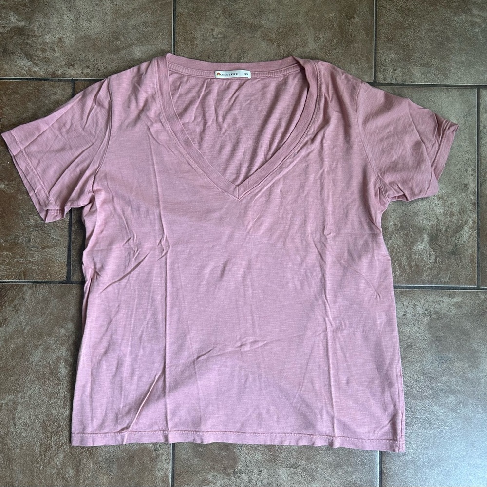 Marine Layer Pink V-Neck Tee XS